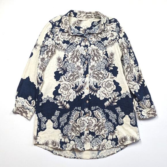 Soft Surroundings Top Women's Size PM Floral St. Remy Button Down Tunic - Picture 1 of 10